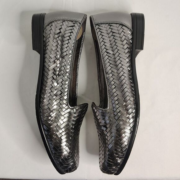 TROTTERS Leather Pewter Liz III Flats Sz 8.5 Women's Silver Woven Slip On Shoes - Picture 4 of 8